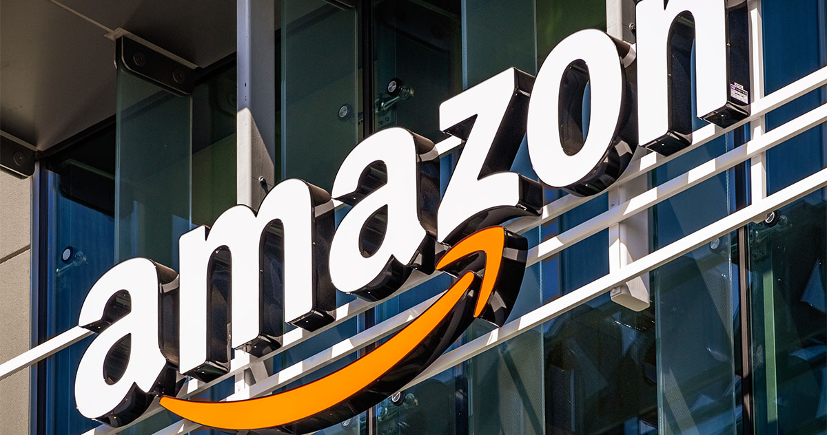 July 26, 2019 Palo Alto / CA / USA - Amazon logo on the facade of one of their office buildings located in Silicon Valley, San Francisco bay area