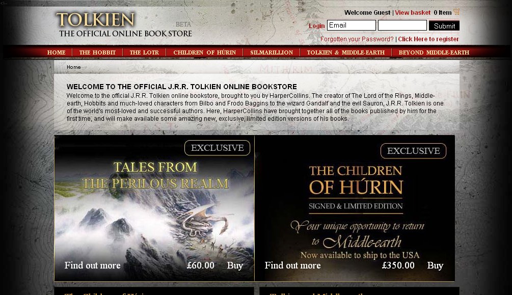 Offizieller Internetshop zu Tolkien auf neuestem Stand